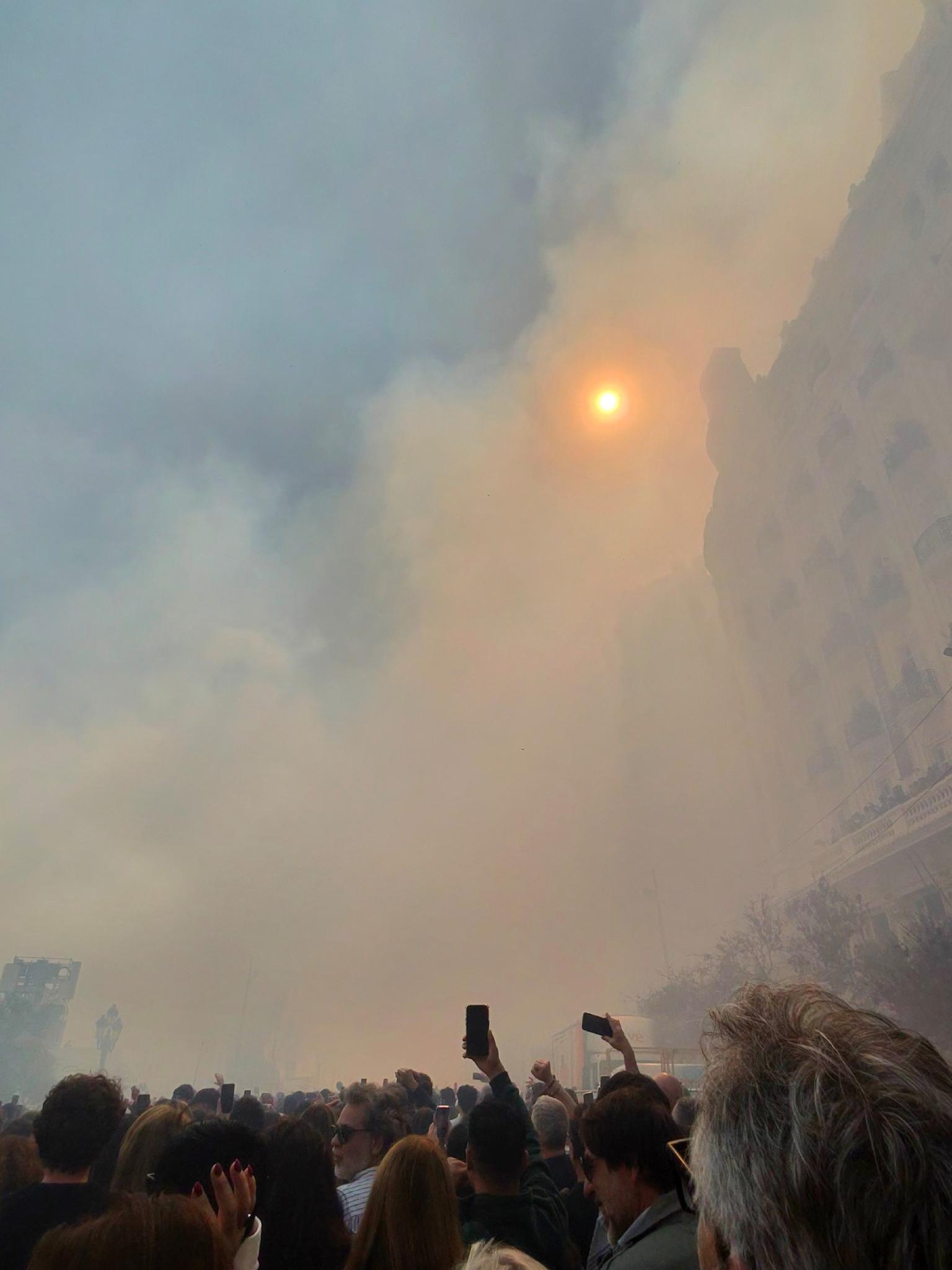 On a clear day, sun obscured by gunpowder smoke